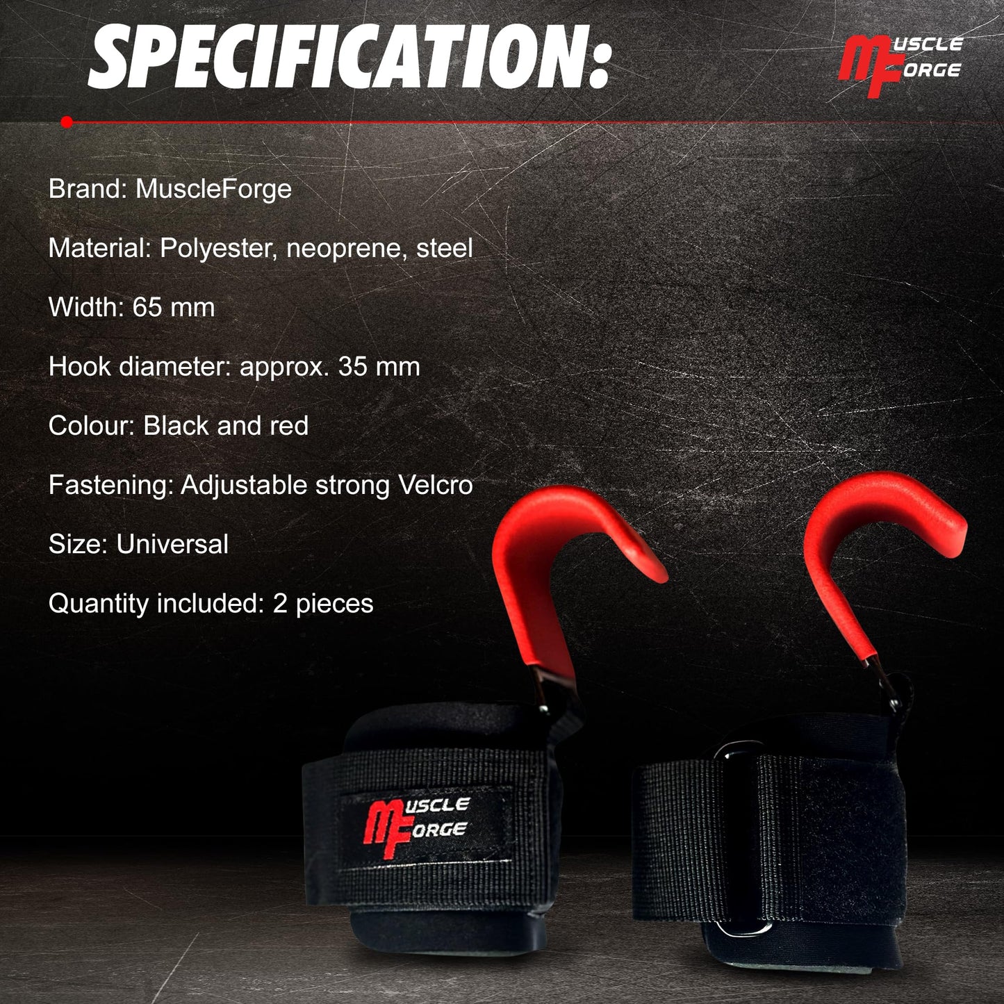 MuscleForge Weight Lifting Hooks for Men & Women - Heavy Duty Lifting Wrist Straps with Hook Grips for Weightlifting - Gym Grips for Weight Lifting, Pull Ups & Deadlift Support