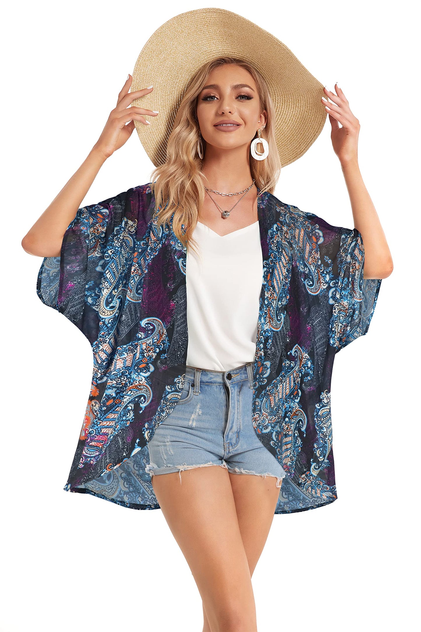 Summer Kimono Cardigan for Women Sheer Light Tops Casual Open Front Swimwear Shirts Beach Cover ups (Boho Purple,4XL)