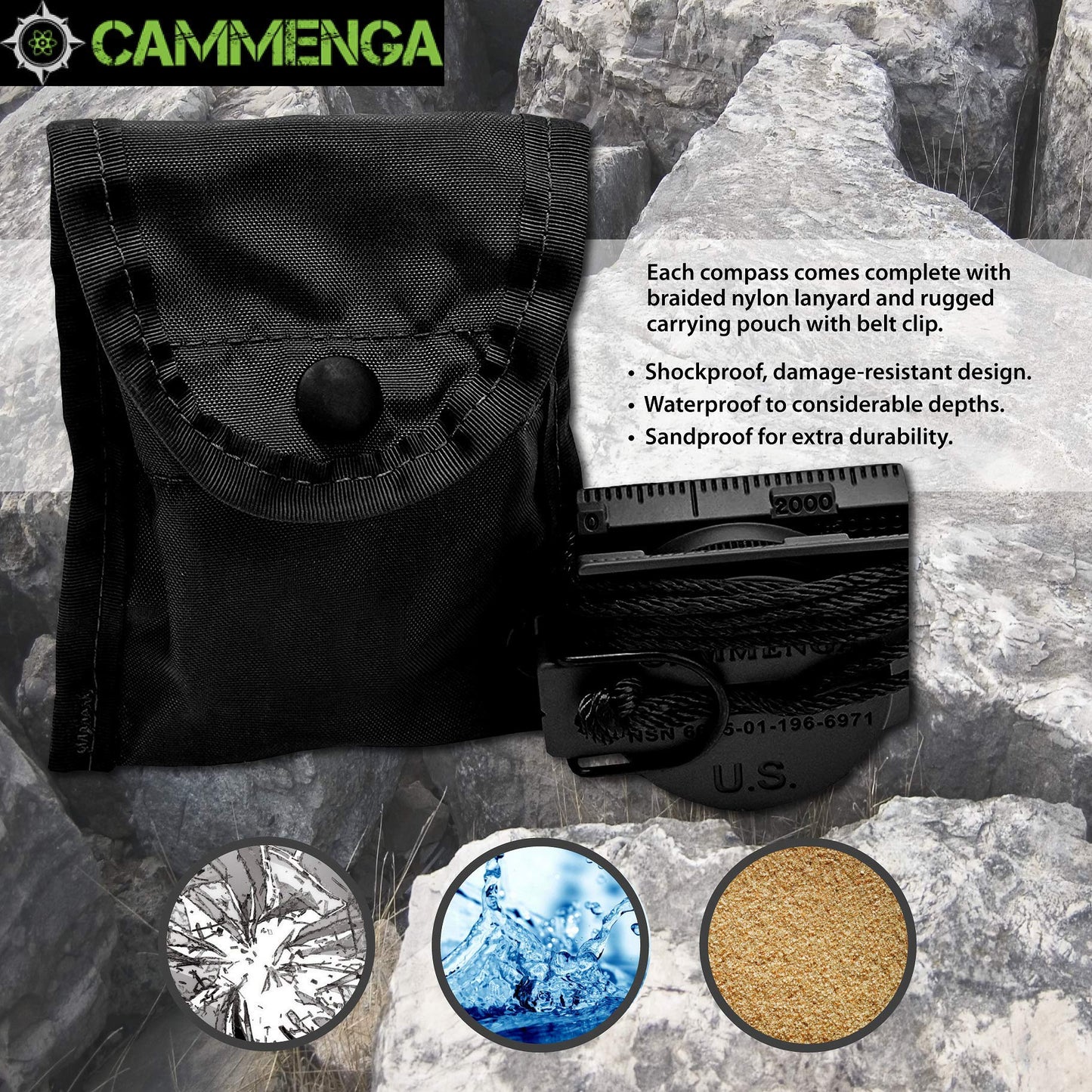 Cammenga Lensatic Tritium Compass - Made in USA Military Compass - Premium Tritium Illuminated Tactical Compass for Land Navigation, Hiking, Survival, Hunting and Backpacking - Black