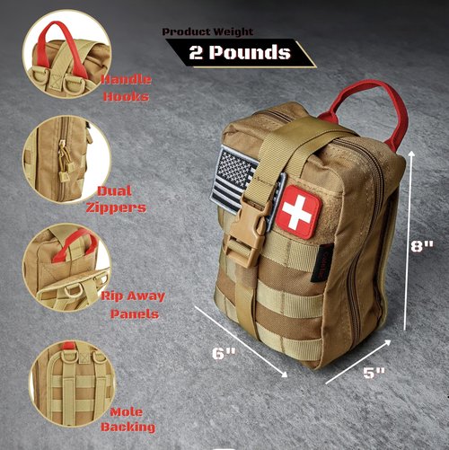 CareTac Advanced First Aid Trauma Kit with CAT Gen-7 Tourniquet – Tactical IFAK for Camping & Travel – Includes Chest Seal, Israeli Bandage, Splint, CPR Mask – Bleed Control, Gunshot, Burns & Cuts