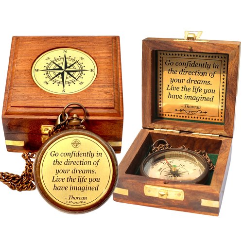 Brass Compass with Wooden Box, 𝗚𝗿𝗮𝗱𝘂𝗮𝘁𝗶𝗼𝗻 𝗚𝗶𝗳𝘁𝘀 𝗳𝗼𝗿 𝗛𝗶𝗺 𝟮𝟬𝟮𝟱, High School, College Graduation Gifts, Inspirational Gifts and Motivational Present, Birthday Gift for Son