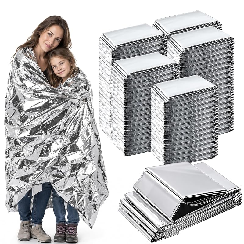 Emergency Blanket 84x52 in Pack of 75 Mylar Heat-Retaining Blankets - Bulk Homeless Outreach