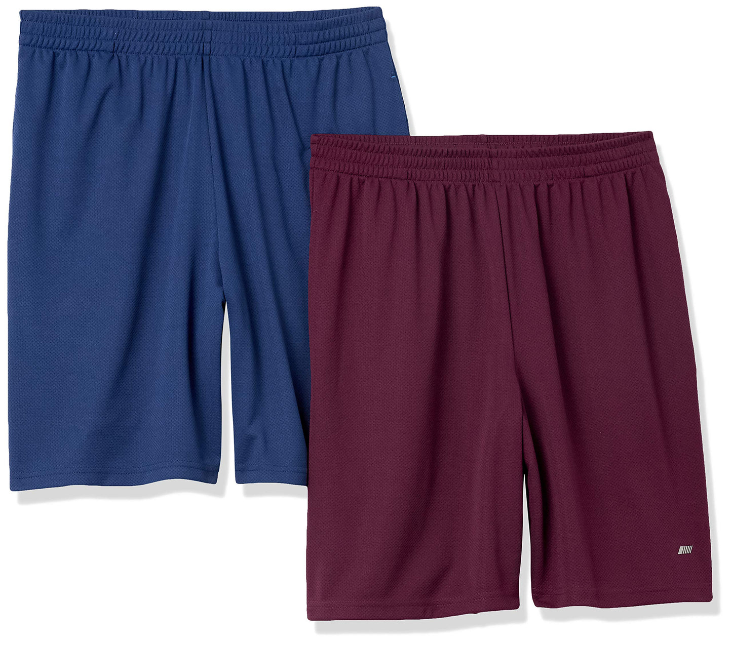 Amazon Essentials Men's Athletic Basketball Gym Shorts, Breathable Moisture Wicking Loose-Fit with Elastic Waist, Pack of 2, Burgundy/Navy, Medium