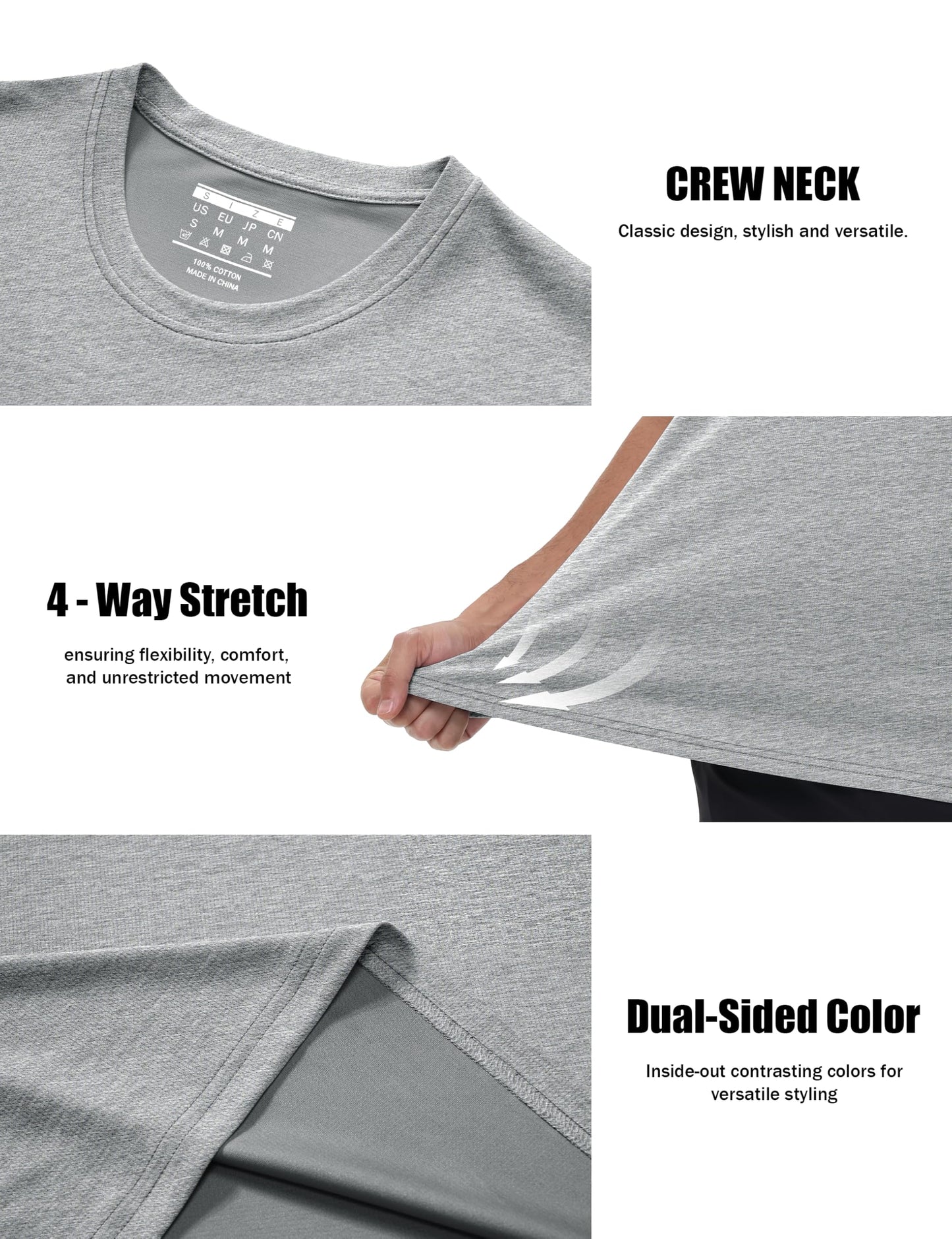 MAGCOMSEN Dry Fit Shirts for Men Short Sleeve Athletic Tops Moisture Wicking SPF Workout Shirts Performance Running Fishing Light Grey L
