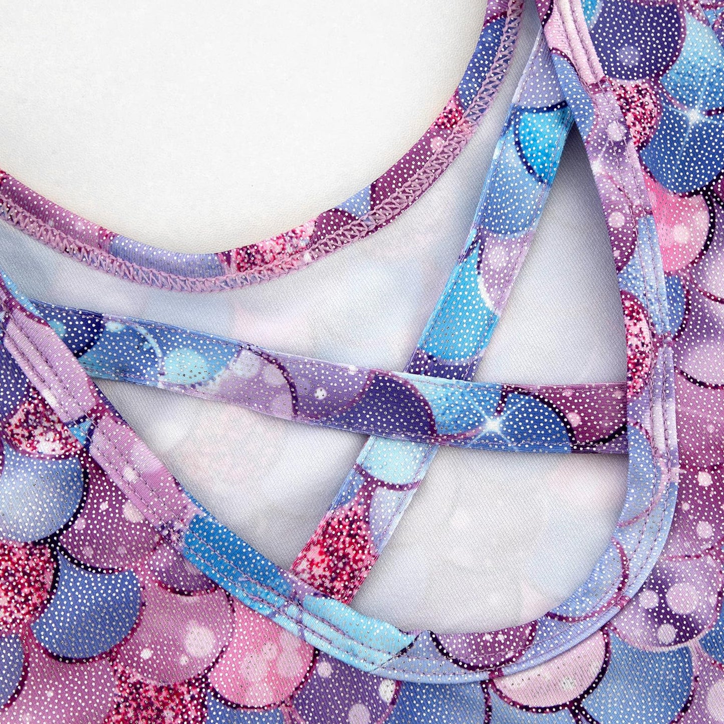 HOZIY Leotards for Girls 7/8 Years Old Kids Criss Cross Back Gymnastics Sparkly Biketards Tumbling Unitards Outfits Activewear Blue Purple Mermaid with Scrunchie