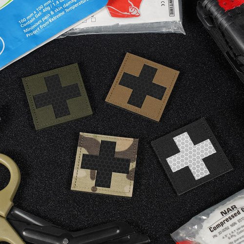 PETAC GEAR Medical Cross Patch 2" x 2", Medical Tactical Fastener Patch Hook-Fastener Backing (2 Pcs, RG)