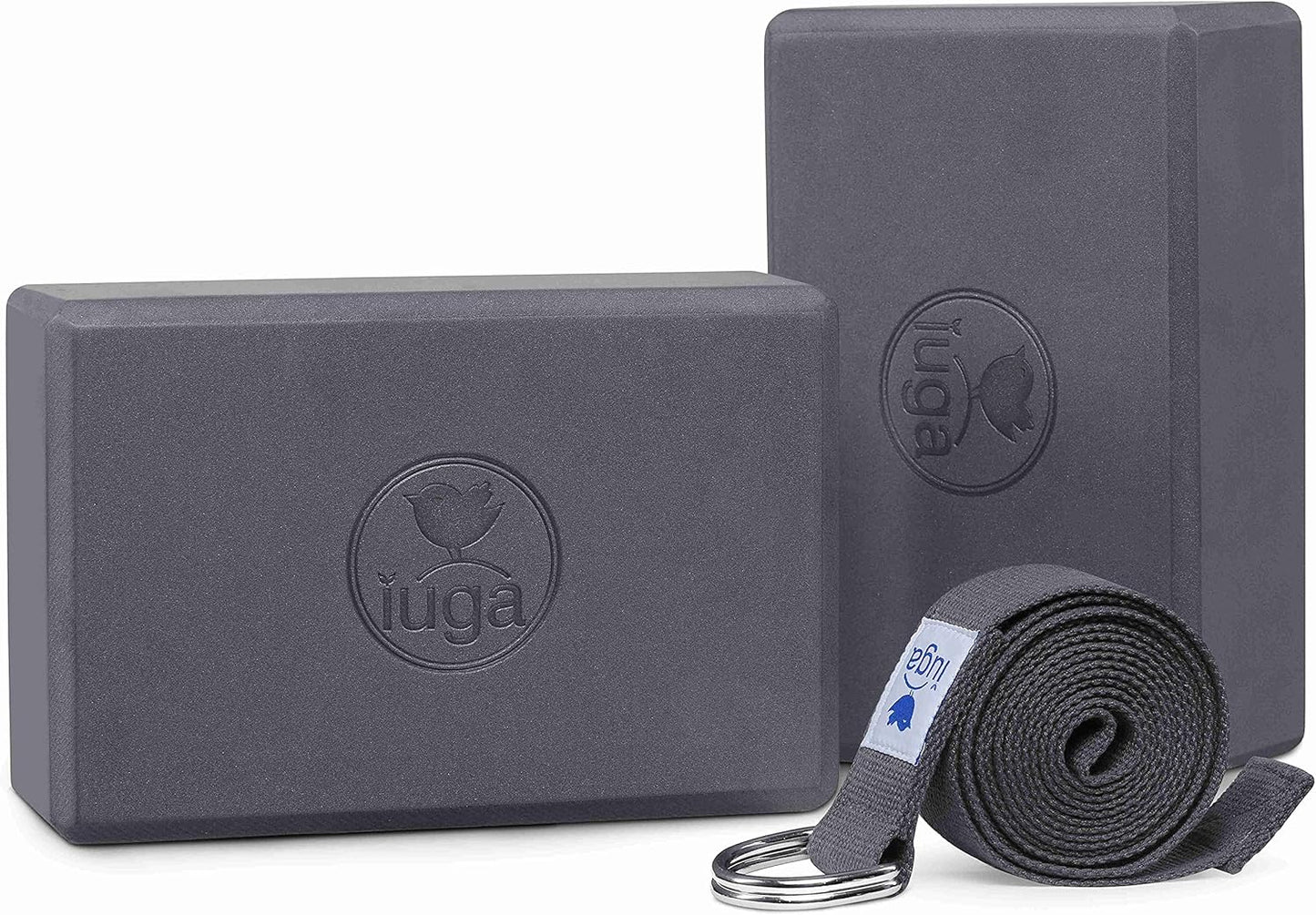 IUGA Yoga Blocks 2 Pack With Strap Non Slip High Density 9"x6"x3" Solid & Cork Yoga Block With Yoga Strap to Improve Strength Balance for Yoga Pilates Meditation