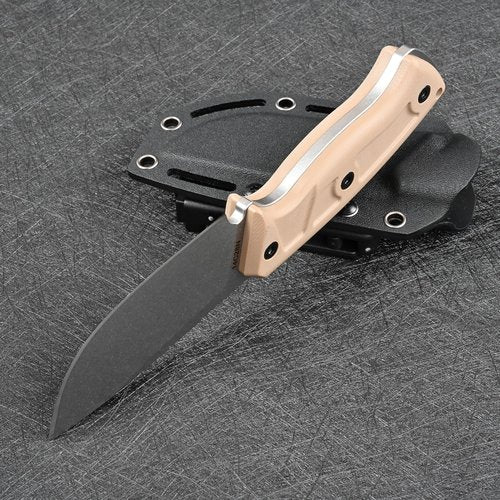 SDOKEDC Knives 14C28N Steel Fixed Blade Tactical Knife with kydex sheath for Men EDC Outdoor Camping Survival Hunting (White stone wash+khaki G10 handle)