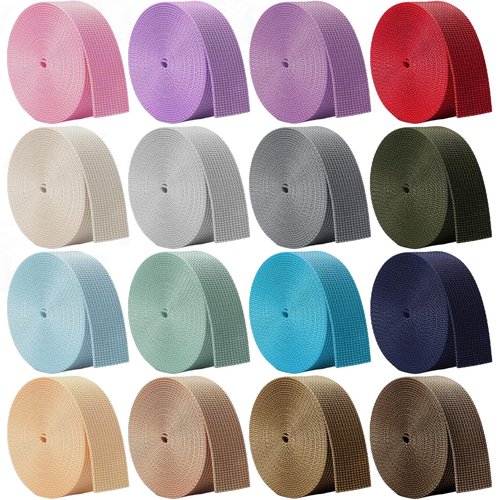 Wholelovein 16 Rolls 1 Inch Wide Heavy Cotton Webbing Strap 3.3 Yard 16 Colors Polyester Webbing Strap for DIY Making Bag Handles, Crafting Gear Repair, Pet Leash, Backpack, Gardening Accessories
