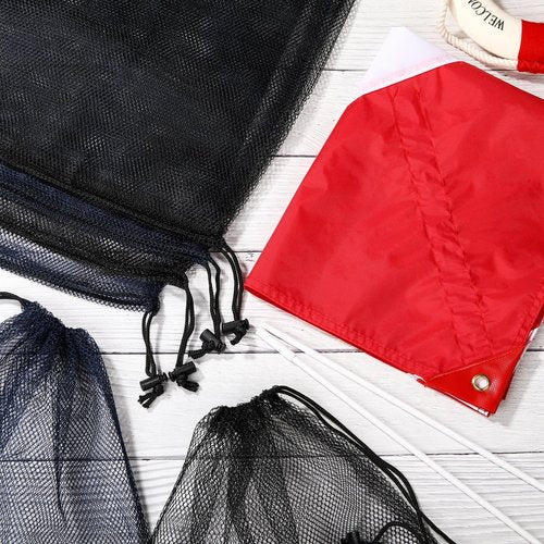 Hahafelt 6 Pcs Snorkel Gear Bag with 1 Pcs Diver Flag, 14x16 Inch Mesh Drawstring Bags Scalloping Bag, 20 x 24 Inch Diver Down Warning Flag Double Stitched Nylon for Scuba Spearfishing