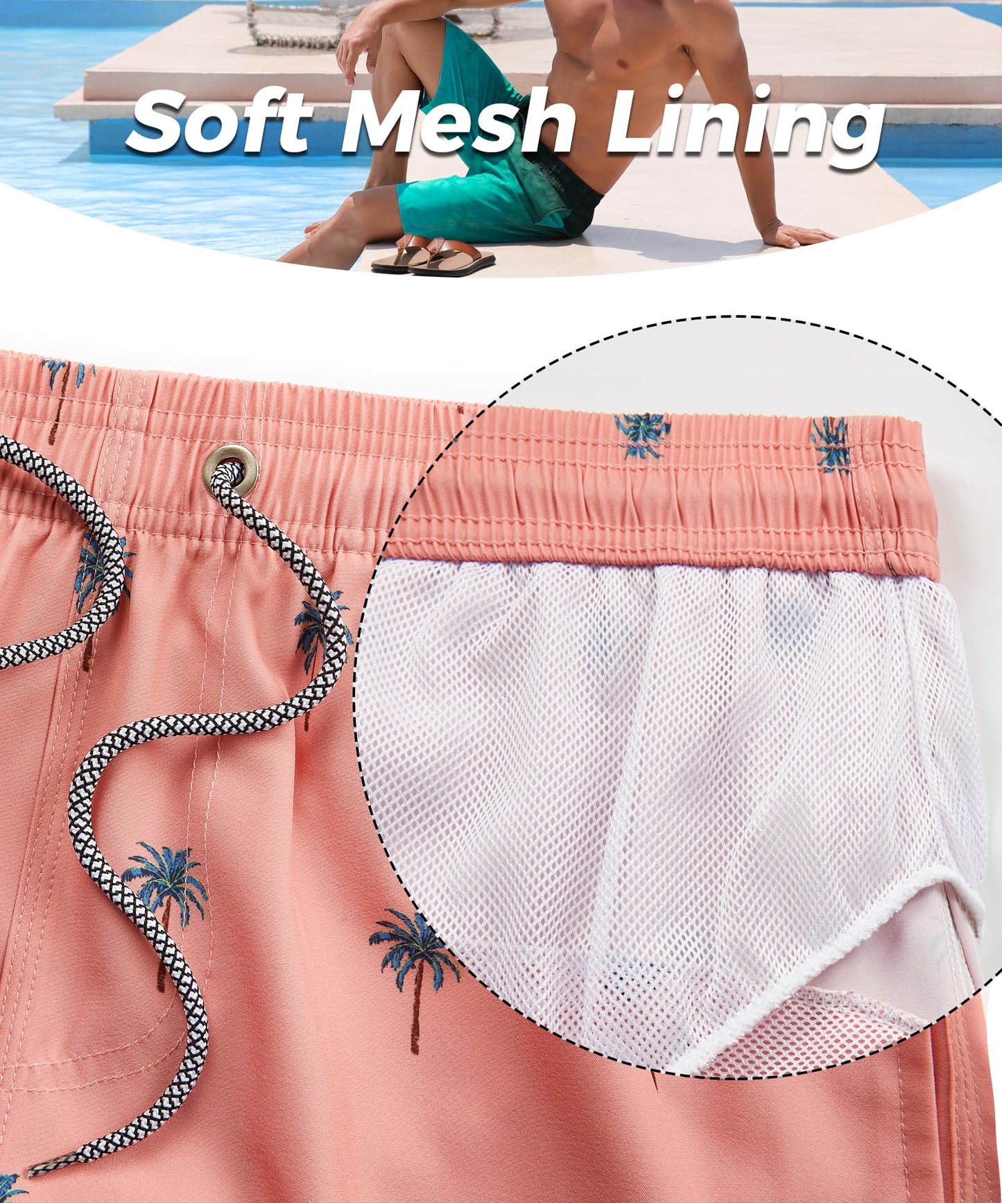 ELETOP Men's Swim Trunks Quick Dry Bathing Suit Swimming Board Shorts Mesh Lining Beach Swimwear Orange Pink 3XL