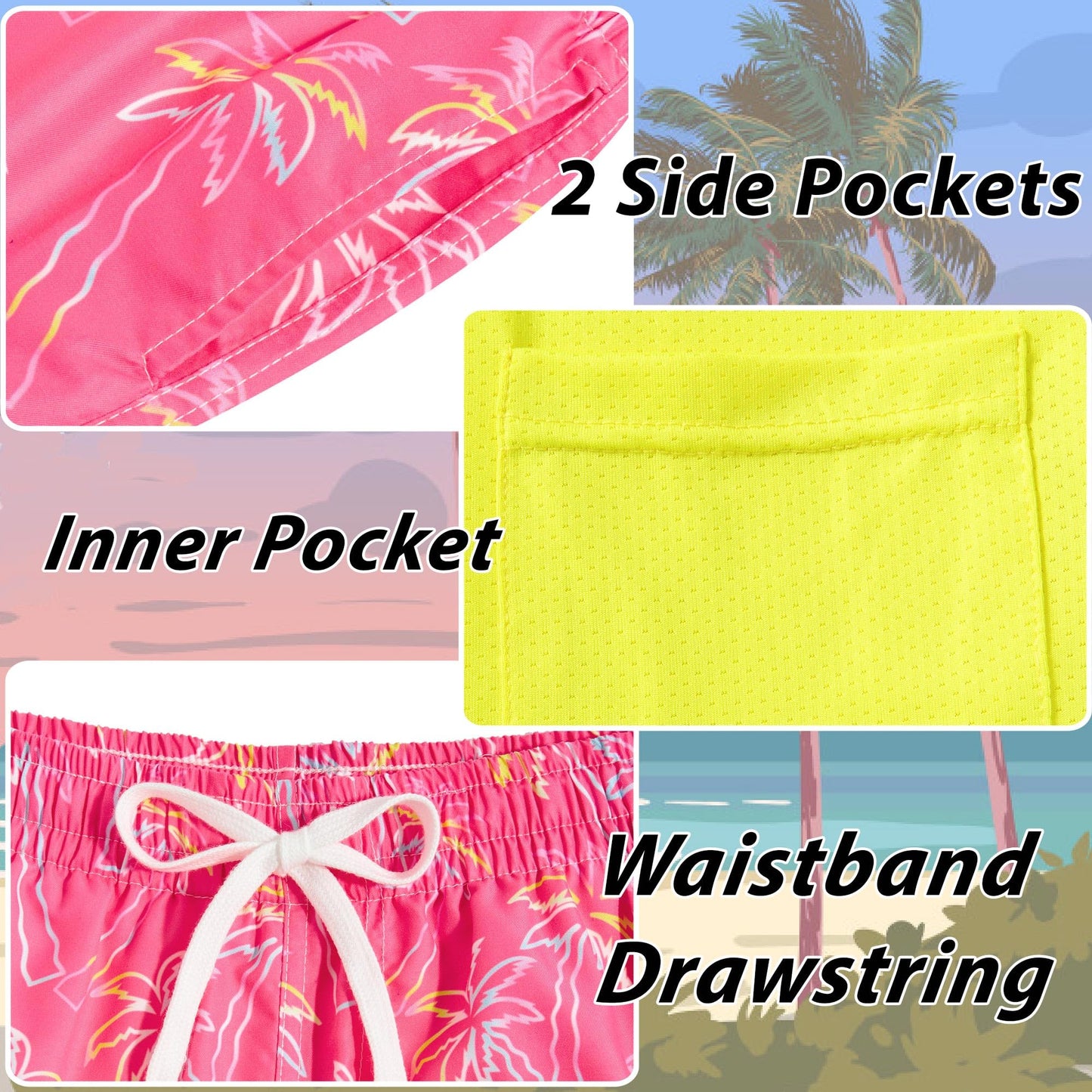swimsobo Boys Swim Trunks 10-12 Years Compression Liner Swim Shorts Hawaiian Bathing Suit with Swimsuit Boxer Surfing Shorts