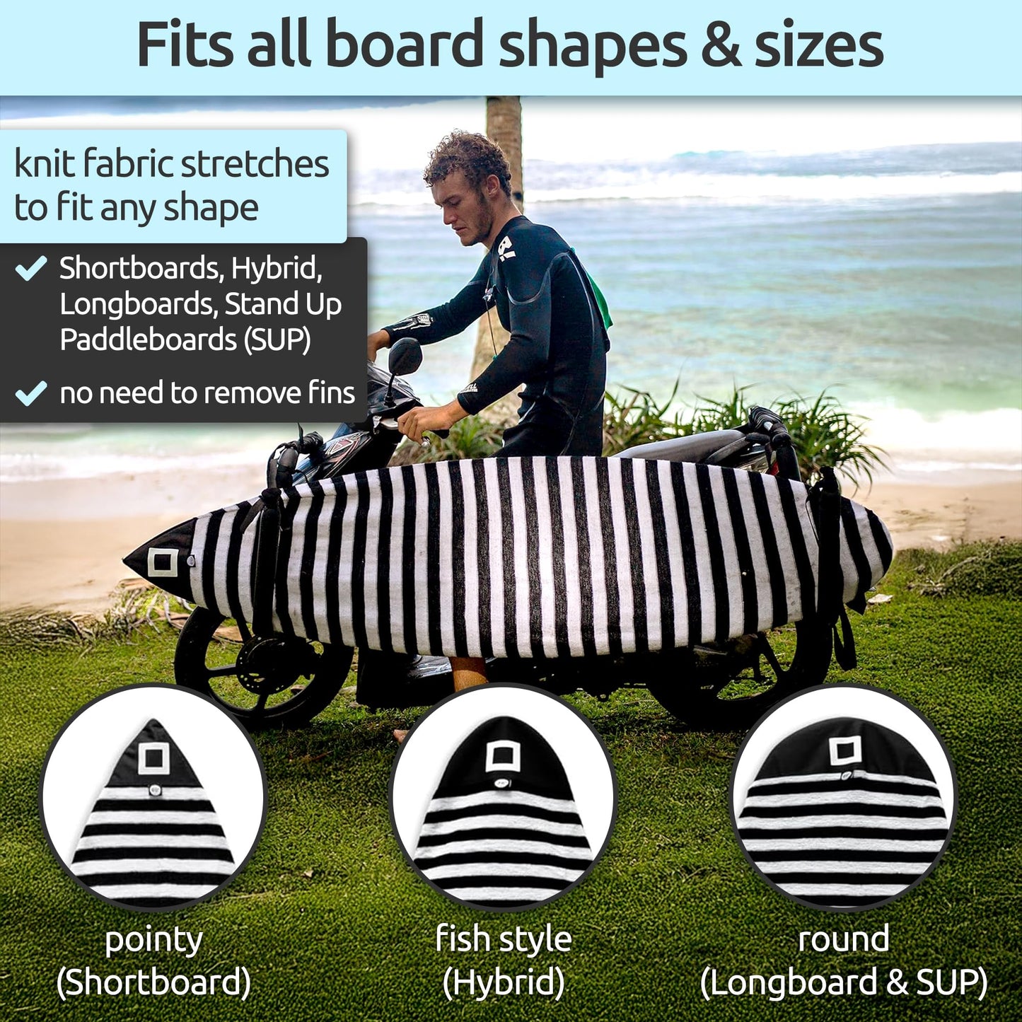 PAMGEA Surf Squared 8'2" Longboard Surfboard Sock Cover – Lightweight Stretch SUP & Paddleboard Bag, Protective Sleeve for Shortboard, Longboard, Hybrid, Wakesurf – Surfing Accessory, Black