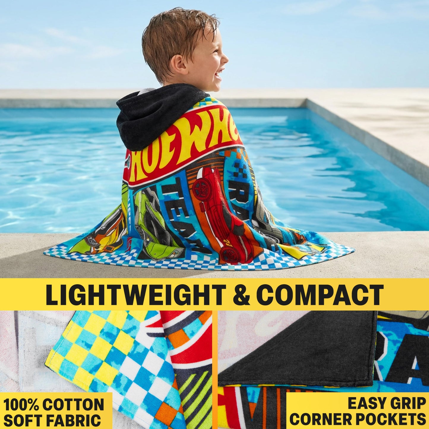 Get Trend Hot Wheels Cars Bath Towels with Hood for Boys, Ages 2-6, One Size Soft and Absorbent Hooded Cotton Beach Towel Wrap, Swimming Pool Poncho, Gifts for Boys (Multi Hot Wheels)
