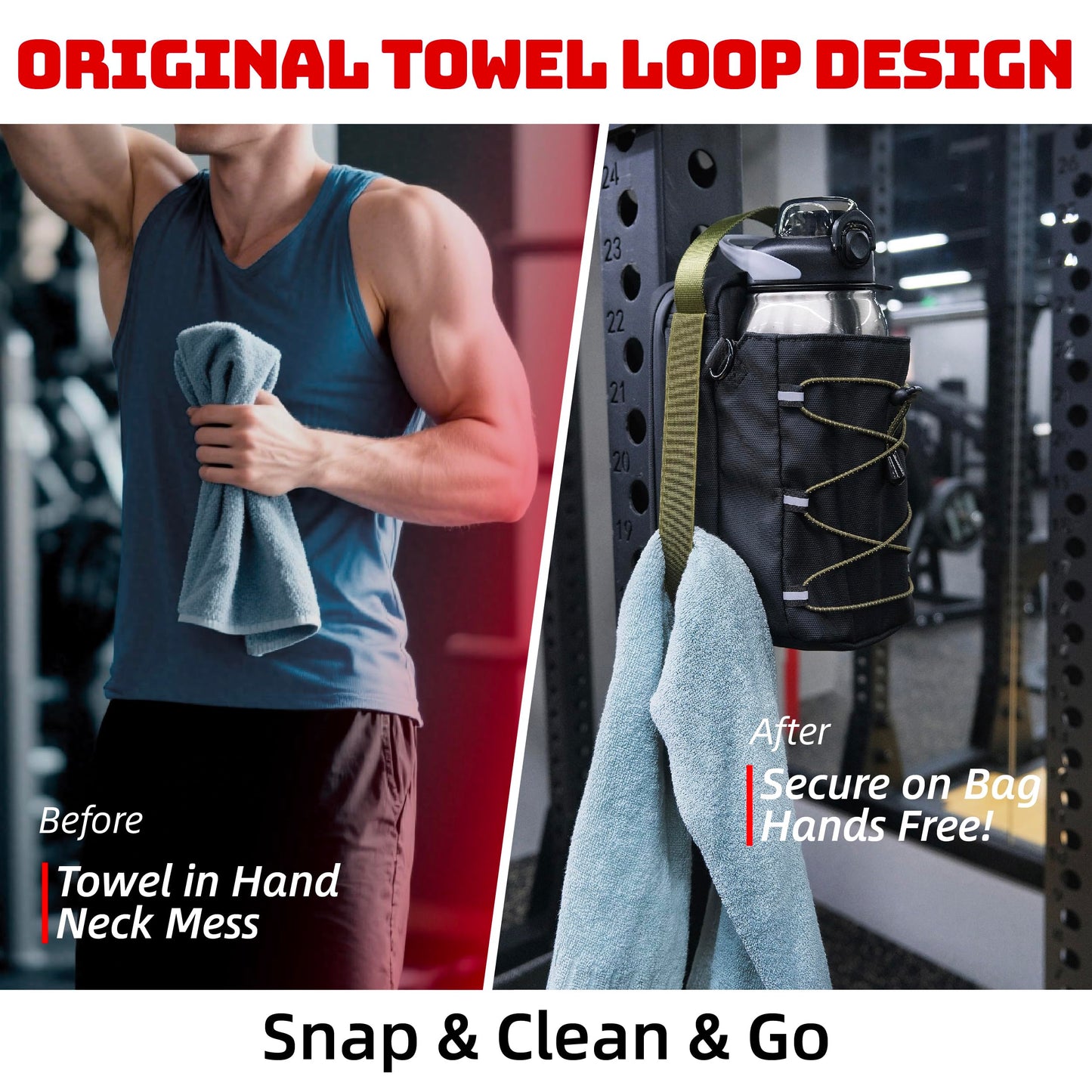 SNAPVIBE Magnetic Gym Bag - 11LB Ultra-Strong Force, with Towel Loop, 46oz Bottle Holder, Magnetic Gym Water Bottle Bag For Gym Fitness, Workout, Outdoor