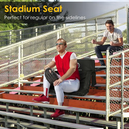 HOPERAN 23” Stadium Seats for Bleachers with Back Support, Half-fold Portable Bleacher Chairs with Back and Cushion, 600D Waterproof Reclining Extra Wide Bleacher Seat for Outdoor Sports