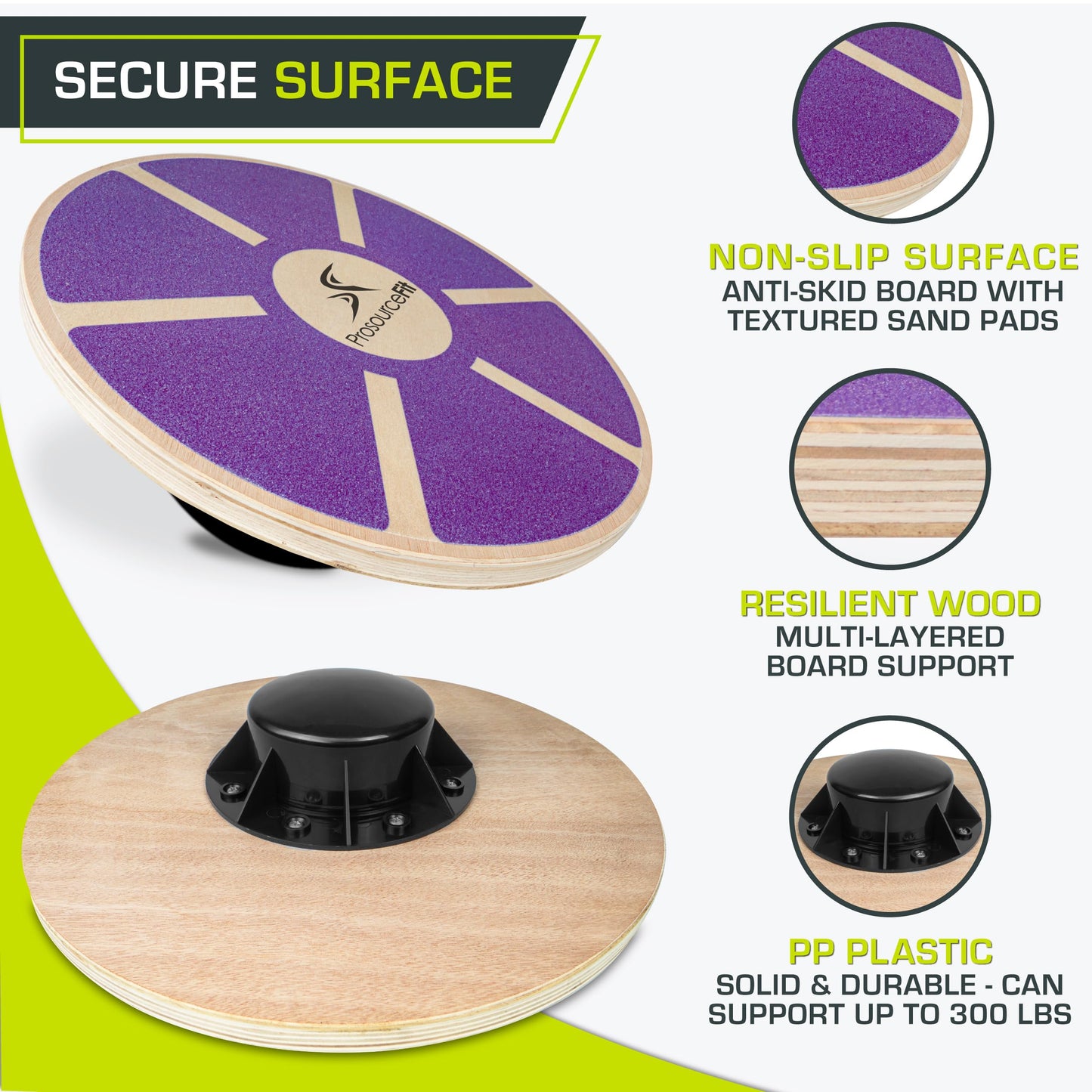 ProsourceFit Wooden Balance Board Non-Slip Wobble Core Trainer 15.75in (39.5cm) Diameter with 360 Rotation for Stability Training, Full Body Exercises, Physical Therapy, Blue