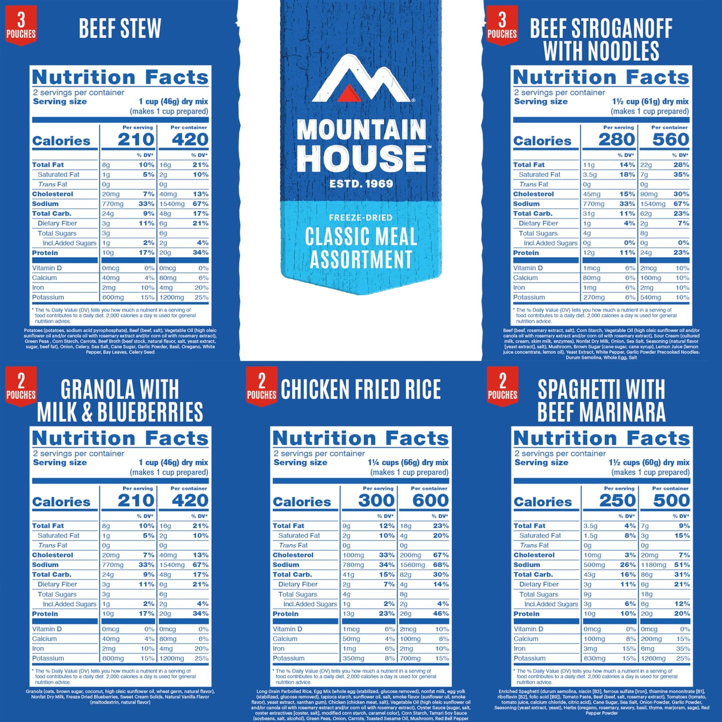 Mountain House Classic Meal Assortment Bucket Freeze Dried Backpacking & Camping Food 24 Servings