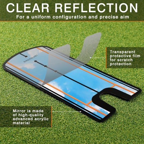 BIRDIEBLAST Golf Putting Mirror, Putting Mirror Training Aid for Golf with Putter Line,Putting Mirror for Golf Putting Practice for Beginners (Putting Alignment Mirror), Black