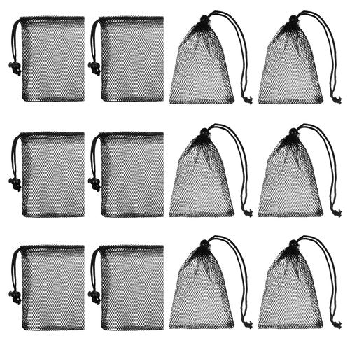 Lnngub 12 Pcs Small Mesh Bags,6x4 Inch Black Mesh Bags Drawstring Black Mini Nylon Net with Drawstrings for Storage Small Items