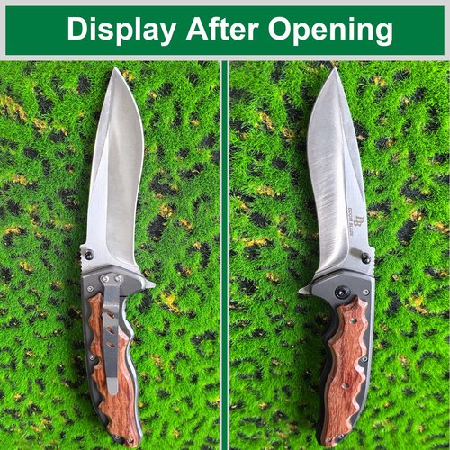 DOOM BLADE 9.7in Folding Pocket Stainless Steel Assisted Opening Knife with Pocket Clip,Seat Belt Cutter, Glass Breaker, Wood Handle for Men Women for Outdoor, Tactical, Survival and EDC