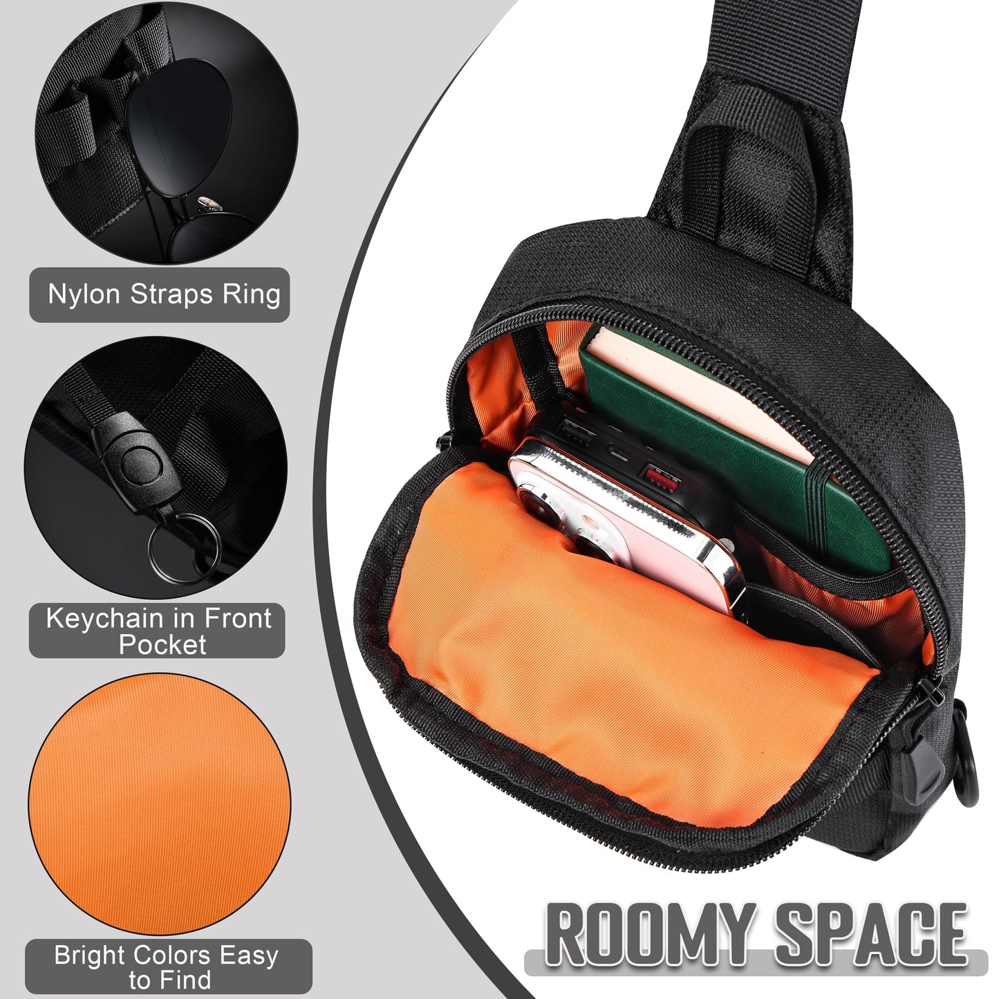 DEYACE Mini Mens Sling Bag with Premium YKK Zippers, Lightweight Small Crossbody Chest Purse Bag for Hiking Travel Work Daily Use