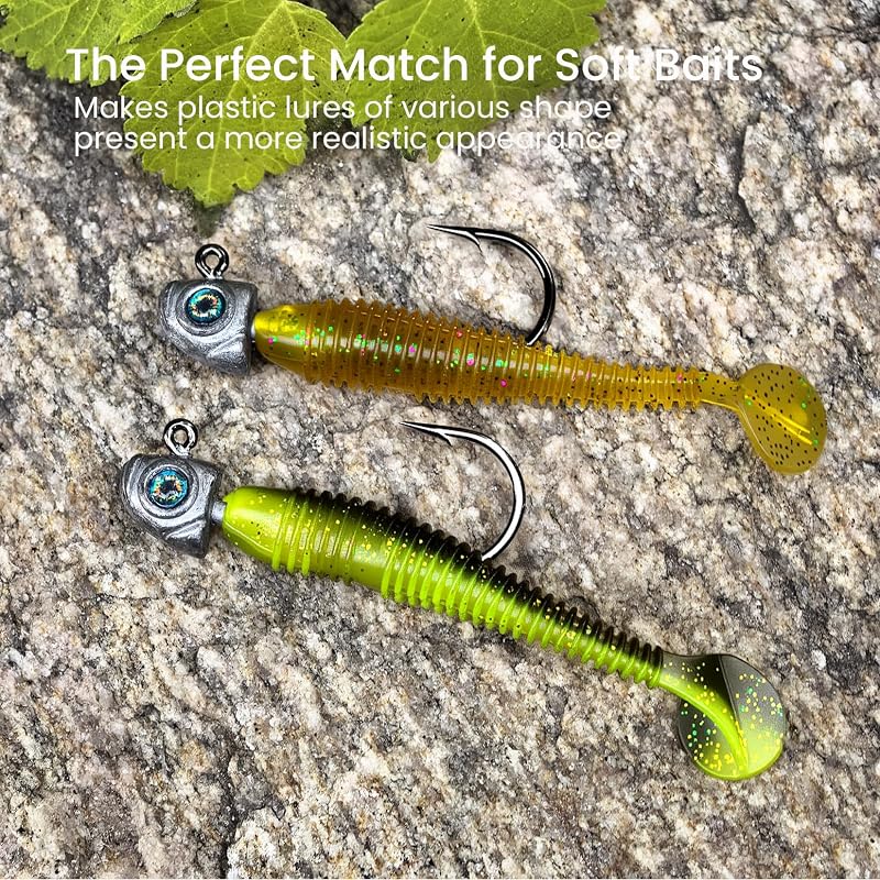 Assorted 16 Pack Pristis Swimbait Jig Heads with 3D Eyes, Weedless Lead Bait Jigs