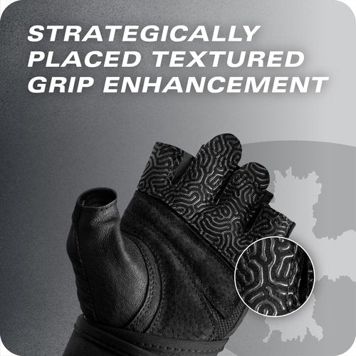 Harbinger Pro Wristwrap Gloves 3.0 - Enhanced Grip, Superior Wrist Support, Breathable 4-Way Stretch Lycra, Durable Leather Palm, Half-Finger Design for Weightlifting, Gym, Black, Large - Men's