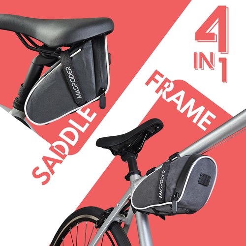 MASPODER 4 in 1 Bike Bag for Frame Handlebar Saddle Top Tube, 360 Reflective Waterproof Fabric Phone Holder Mount Pouch Bicycle Accessories for Adult Bikes Road Mountain MTB Gravel City Pocket ebike