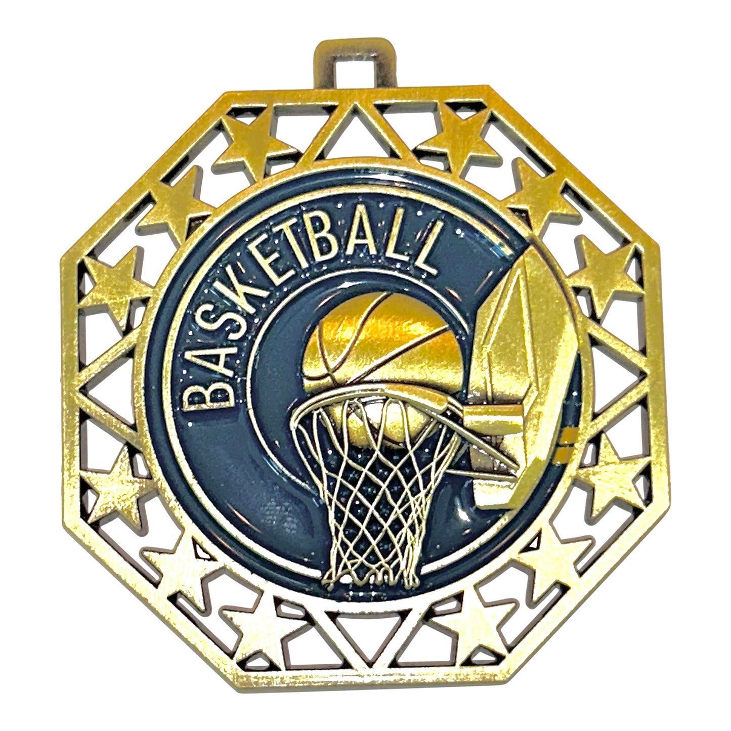 Express Medals Basketball Gold Medals Trophy Award with Neck Ribbons EMDC214BB - (Pack of 10)