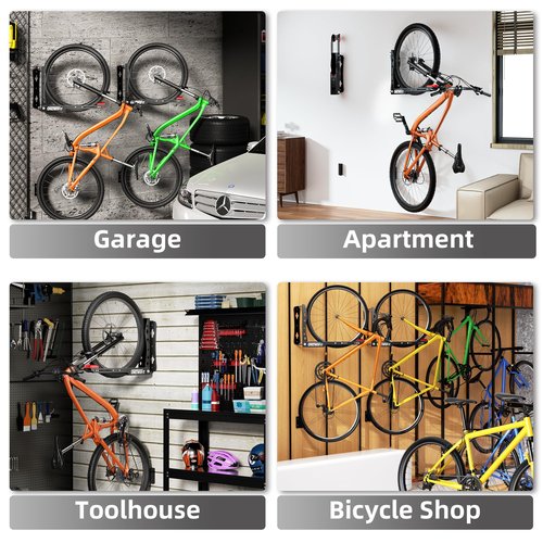 Swivel Bike Wall Mount, 2 Pack Bike Rack Garage No Heavy Lifting, Space Saving Bicycle Hangers for Garage Wall, Hold Up to 80 lbs, Bike Storage Rack for Home Toolhouse Apartment Living Room, Black