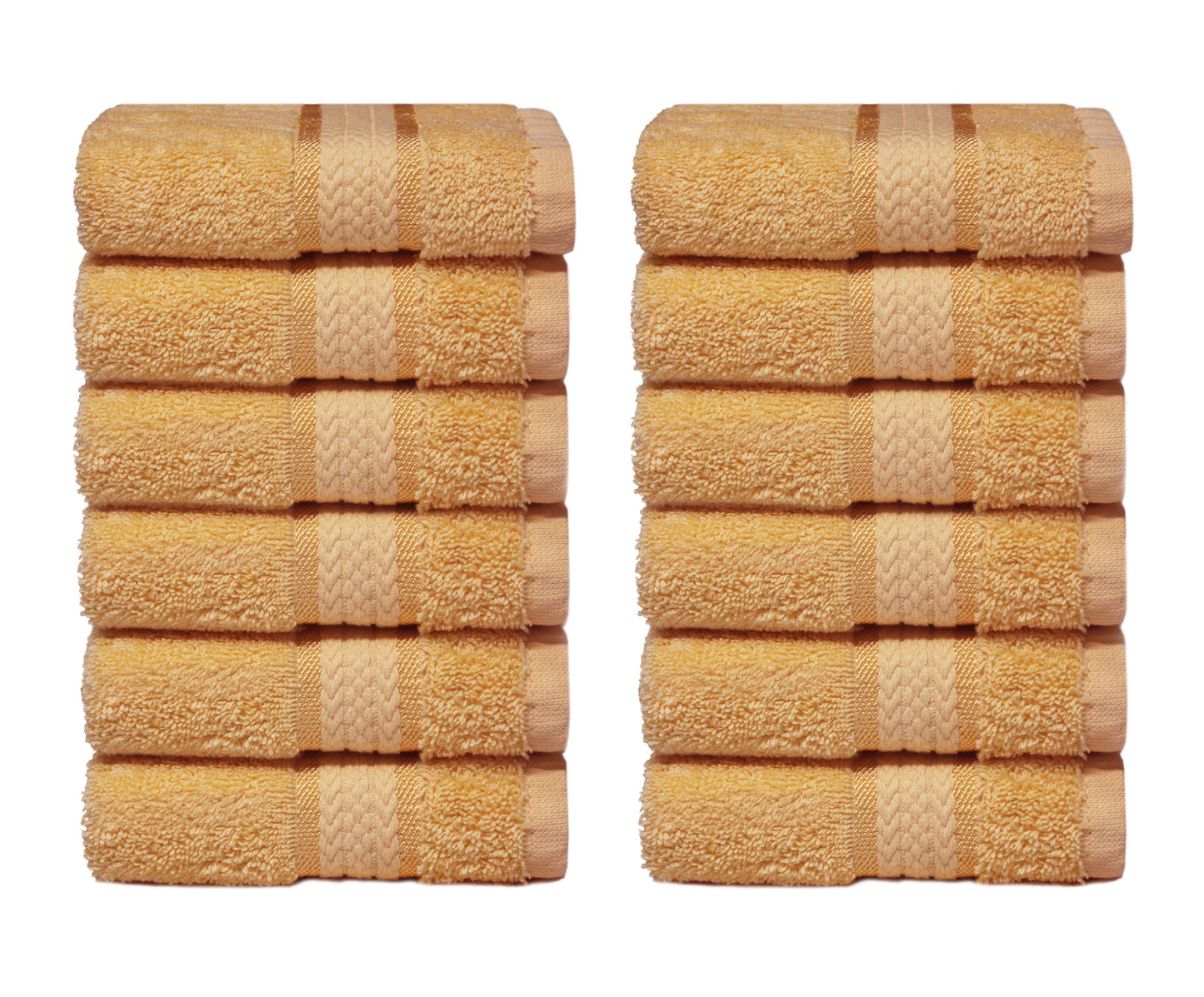 COTTON CRAFT Ultra Soft Wash Cloth - Set of 12 Pure Cotton Plush Absorbent Quick Dry Easy Care Bathroom Face Towel - Everyday Luxury Hotel Spa Gym Pool Shower Beach Kitchen Travel Dorm - 12x12- Yellow