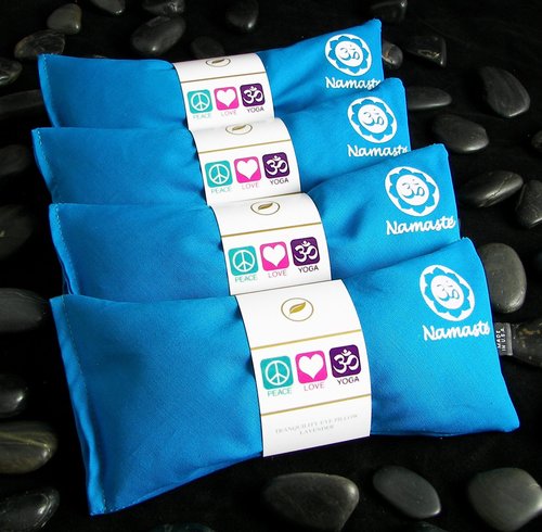 Yoga Eye Pillows - Unscented Eye Pillows - Namaste Hot Cold for Stress, Meditation, Spa, Relaxation Gifts - Made in USA by Happy Wraps - Set of 4 - Turquoise Cotton