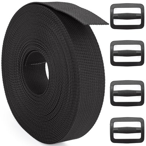 DEYACE 2 Inch Nylon Webbing Strap with Plastic Tri-Glide Slide Clips, 10 25 50 Yards Heavy Duty Nylon Strapping for Indoor or Outdoor Gear, DIY Crafting, Repairing (Black, 2" x 10 Yards)