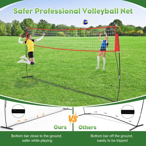 Hezeyferg 20FT Freestanding Volleyball Training Net, 5 Height Adjustable Portable Volleyball Net System, Quick Setup Practice Set for Indoor or Outdoor Use (Red)