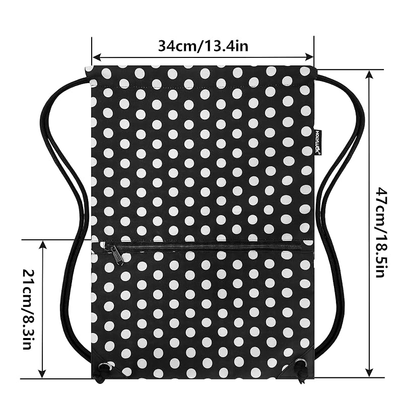 HOLYLUCK White Dot Drawstring Gym Sackpack — Lightweight Polyester Sport Backpack