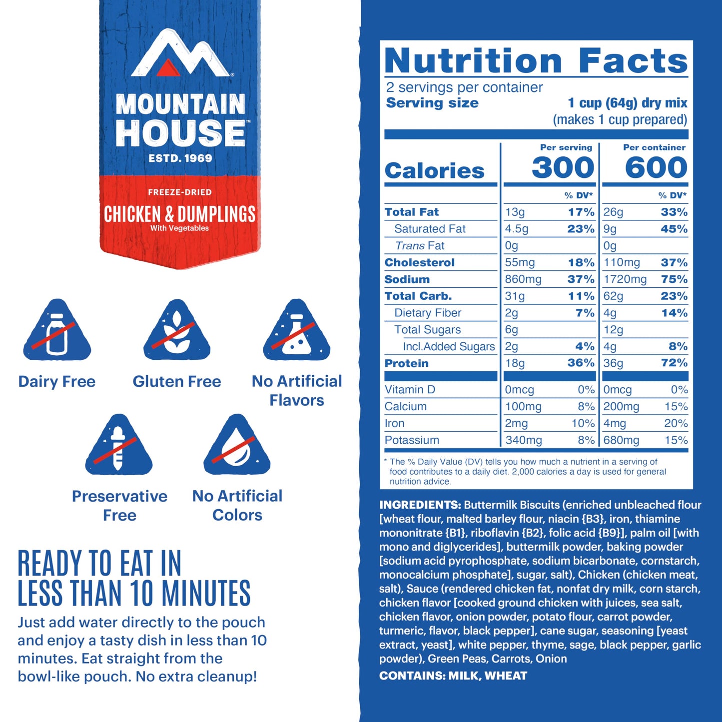Mountain House Chicken & Dumplings | Freeze-Dried Food for Camping, 4 Servings, 30-Year Shelf-Life, 2-Pack