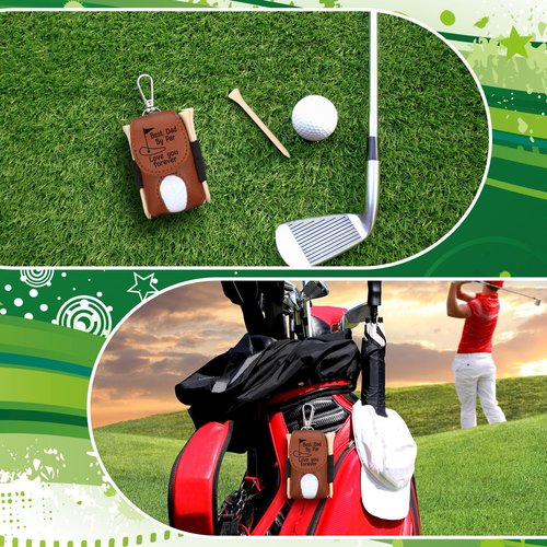 Realspring 8 Pcs Fathers Day Golf Set Dad Golf Gifts, Ball Pouch Bag Best Dad by Par and 5 Pcs Wood Tees 2 Balls Christmas Birthday Gift for Men, Grandpa from Daughter Son Kids