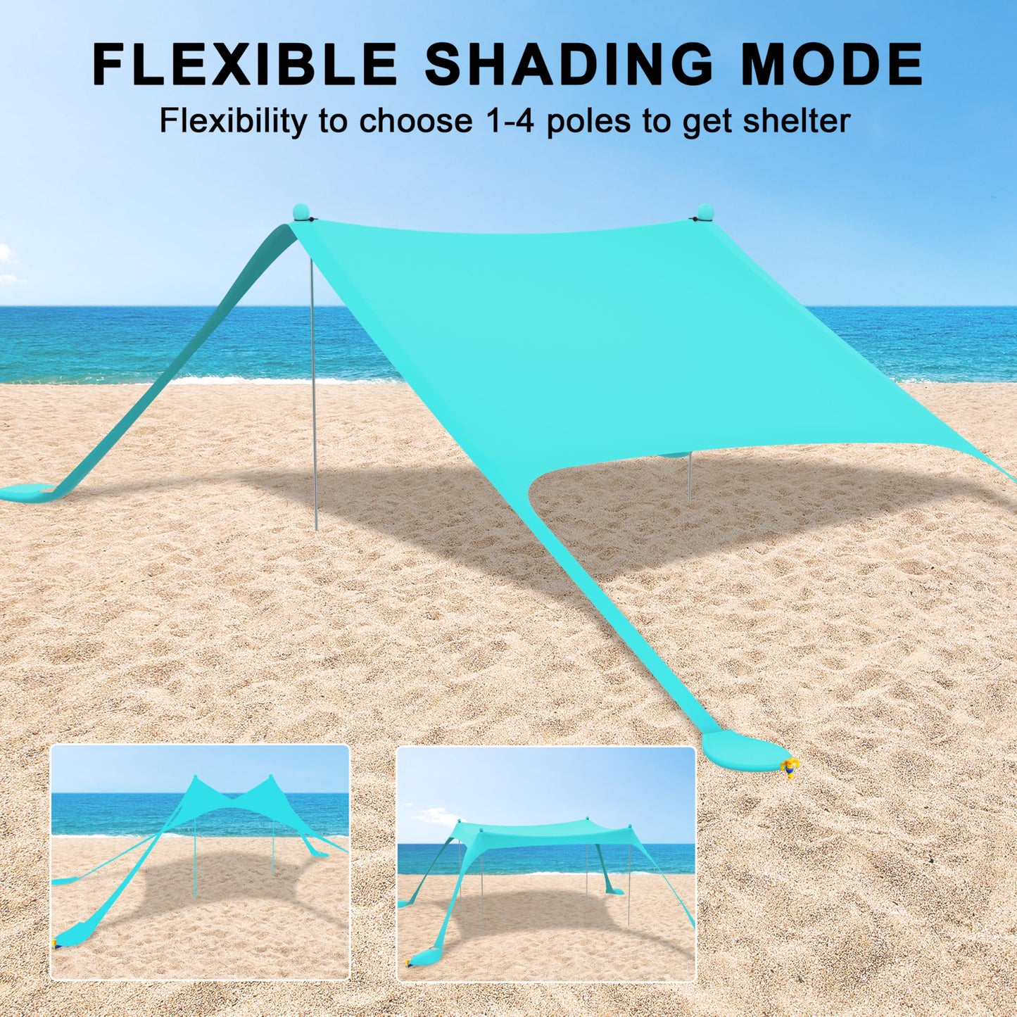 ihuan Beach Tent Sun Shelter 10X10FT UPF50+ with 4 Aluminum Foldable Poles, Easy Setup Outdoor Shade Canopy for 8 Person, Cool Cabana for Fishing, Family Trips, Backyard Picnics