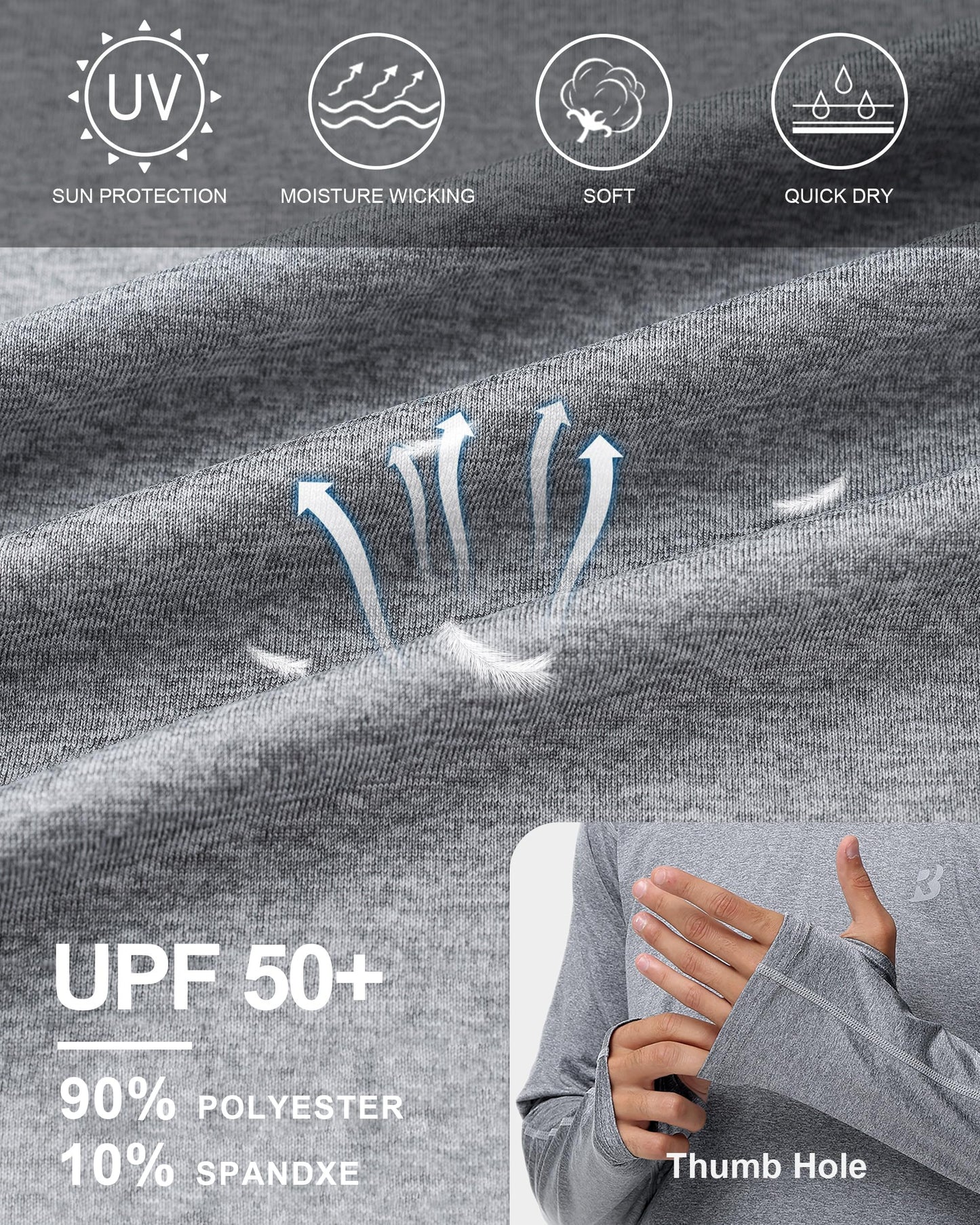 Roadbox UPF 50+ Fishing Shirts for Men Long Sleeve UV Sun Protection Hoodie Outdoor Hiking Shirts