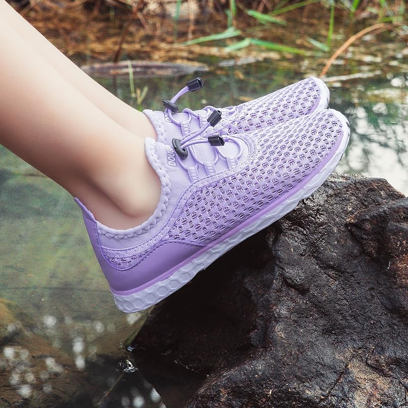 DOUSSPRT Water Shoes for Kids - Quick-Dry Beach Pool Shoes, Purple 4 Big Kid