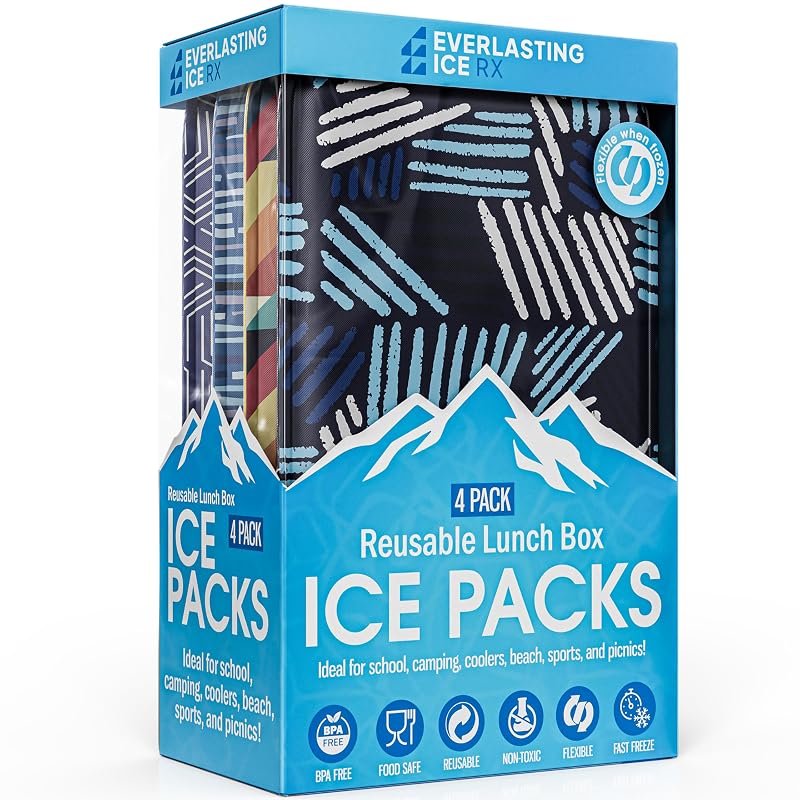 Reusable Ice Packs for Lunch Boxes & Coolers - 4 Pack, BPA-Free