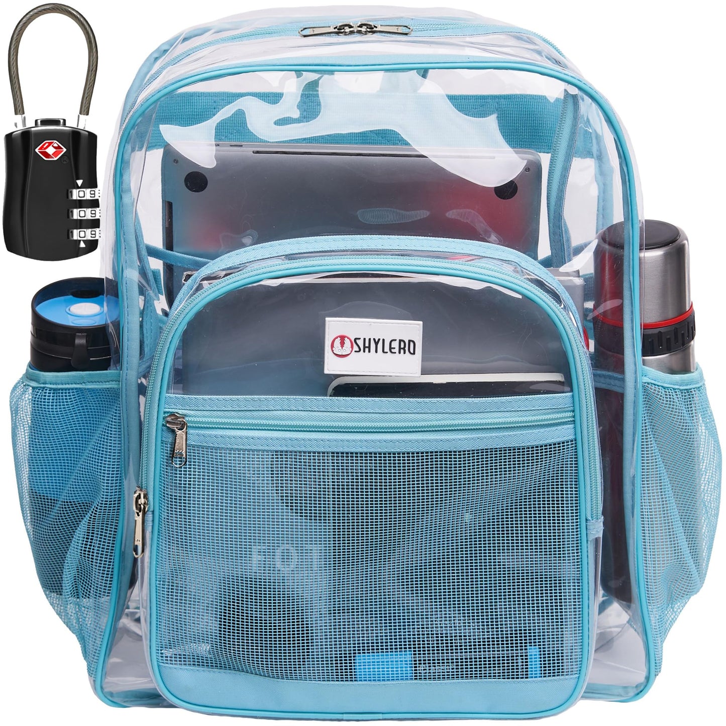 Clear Backpack Heavy Duty XL - H18''xW14''xD8. Has TSA Lock - Turquoise