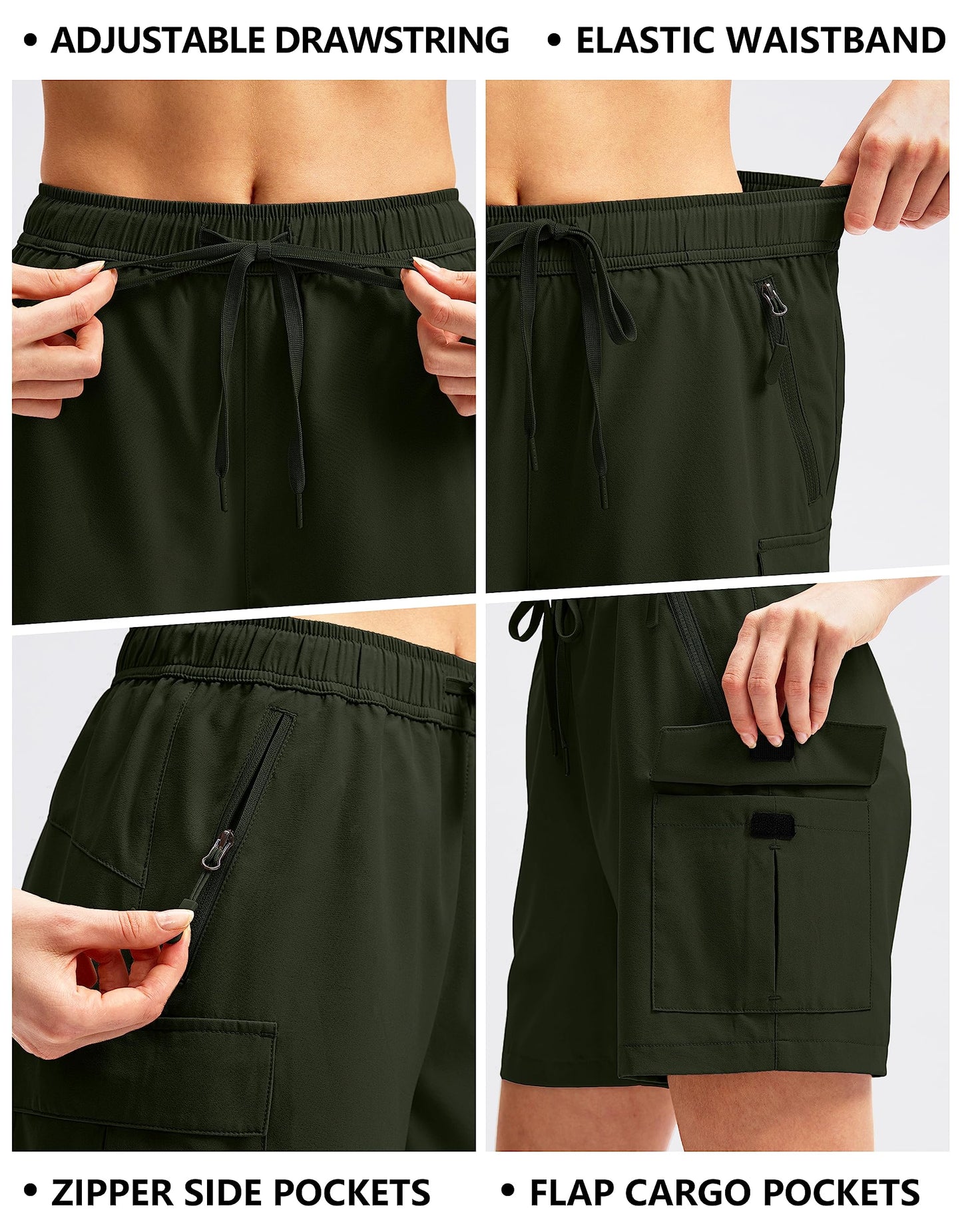 SANTINY Women's 5''/ 7''/9'' Hiking Cargo Shorts Quick Dry Lightweight Summer Shorts for Women Athletic Golf Zipper Pockets(Army Green_M)