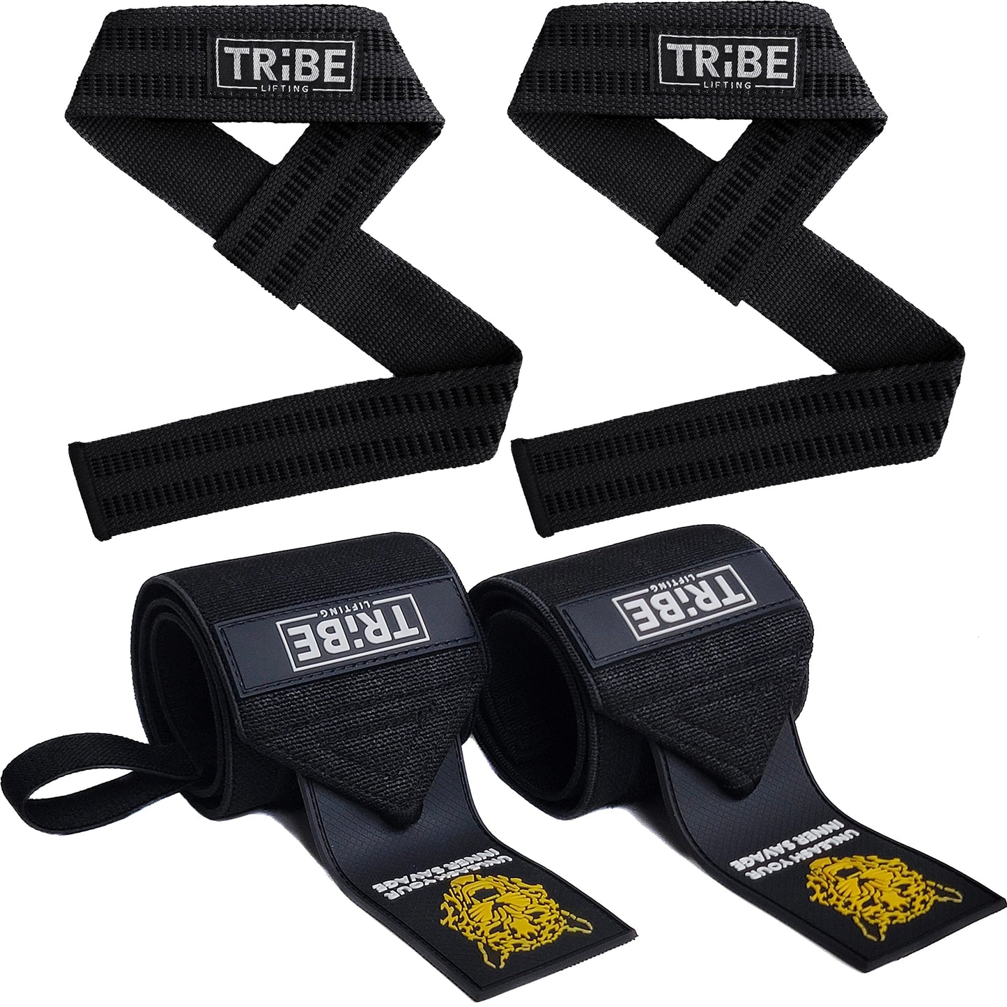 Tribe Lifting Wrist Wraps and Lifting Straps for Weightlifting - Heavy Duty Wrist Straps for Weightlifting Men - Gym Wrist Wraps for Bench Press, Deadlift Straps for Weight Lifting Accessories