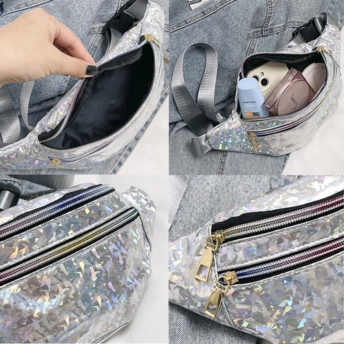 eYLun Women Holographic Fanny Pack Belt Bag Crossbody Bag Waist Bag Waterproof Waist Packs Bumbag Running Traveling Pink