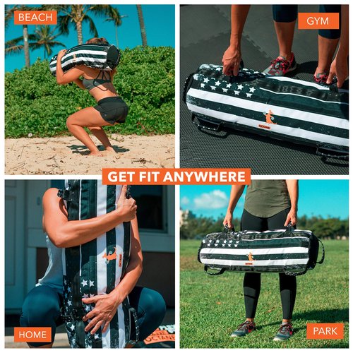 Octane Flex Adjustable Sandbags for Fitness 75lb - Home Workout Sandbag Set with 3 x Filler Bags and Exercise Poster - Training Weighted Sand Bag Equipment with Handles for Gym & Crossfit USA (75)