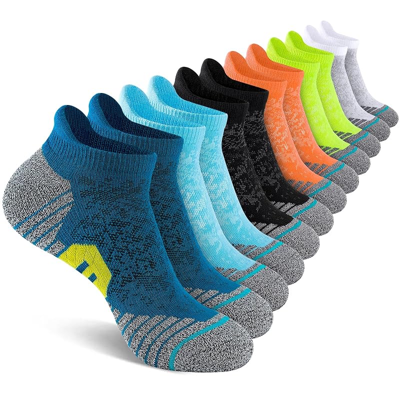 Mens Ankle Socks 6 Pairs - Lightweight Cushioned Athletic Socks with Arch Support (Multicolor) Variation of THIS listing