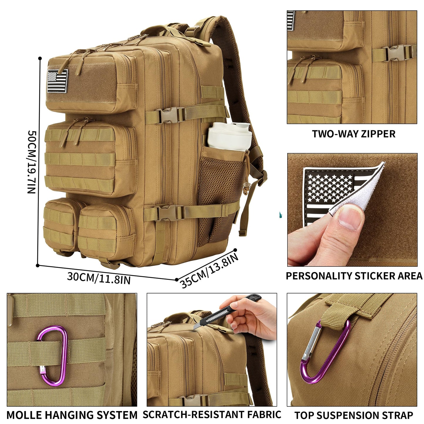 MoonWang 55L Tactical Backpack Heavy Duty Military Rucksack Molle Backpack 3 Day Assault Pack for Work Outdoors