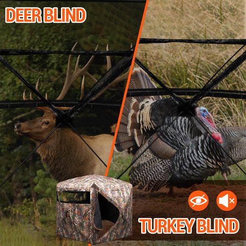 FUNHORUN Hunting Blind 360 Degree See Through Ground Blind，2/3 Person Soft Material Pop-Up Camouflage Tent，Easy-Fold Portable Concealed Shelter with Carrying Bag